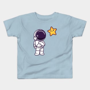 Cute Astronaut Looking Star In Space Cartoon Kids T-Shirt
